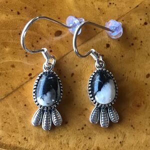 Natural White Buffalo Sterling Silver Feather Earrings
